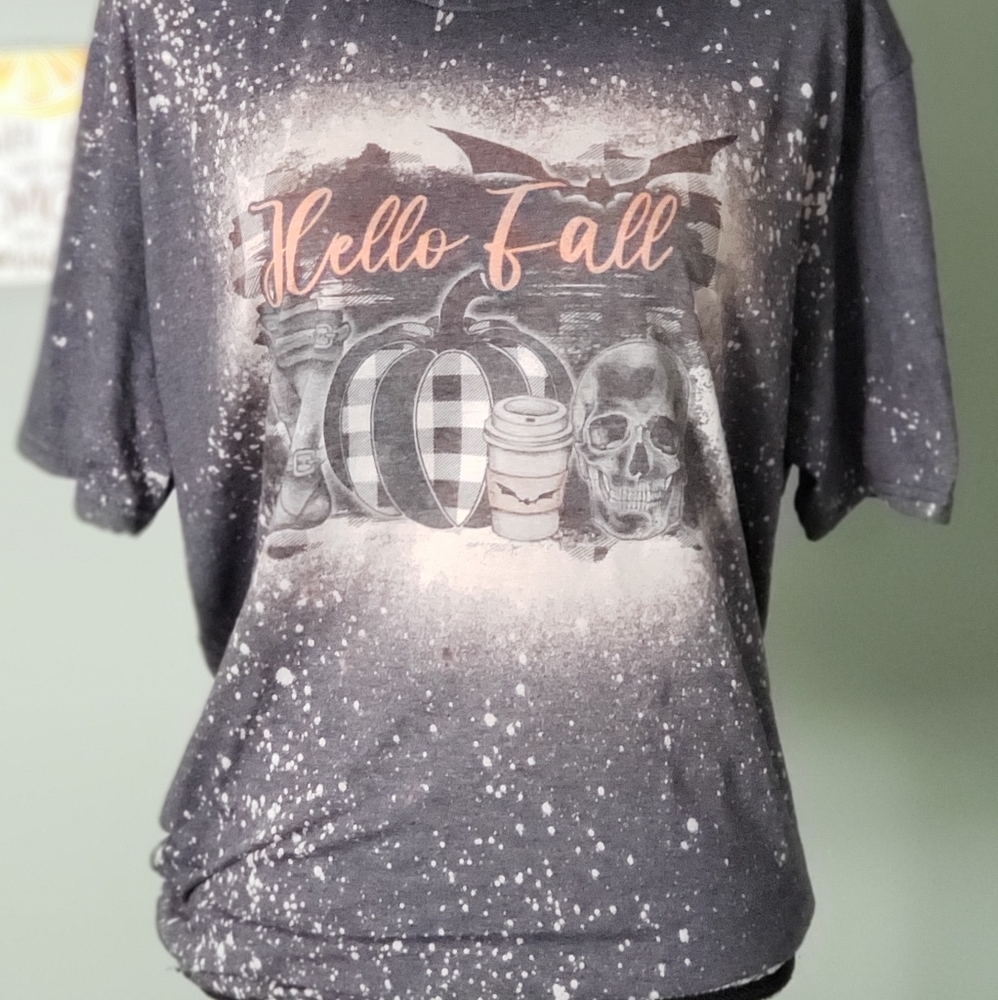 "Hello Fall" Graphic Bleached T- Shirt